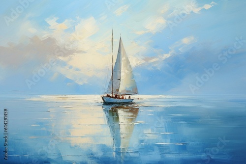 Sailboat painting on blue ocean. Generative AI