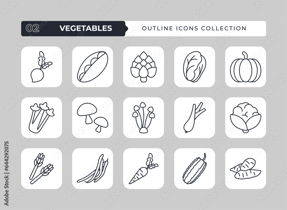Vegetables Outline Icon Set Collection