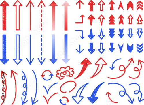 Hand-drawn style up-down arrow set - red and blue