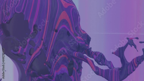 3d render Sexy young dark woman, fluid animation flowing through the body of the girl inside a rainbow field