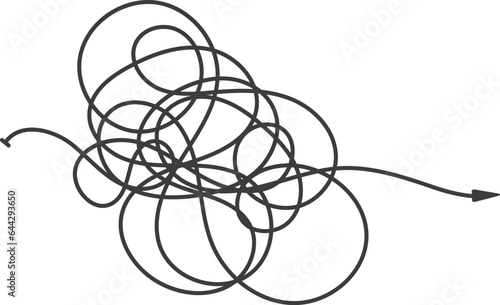 Tangled line arrow. Chaotic direction pointer icon