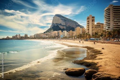 The Spanish town of Calpe in Valencia region against a background. Generative AI