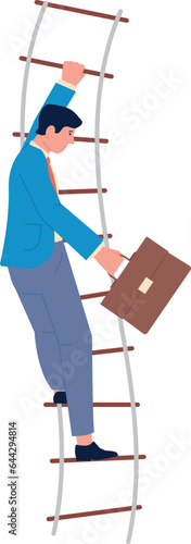 Businessman climbing rope ladder. Career growth success