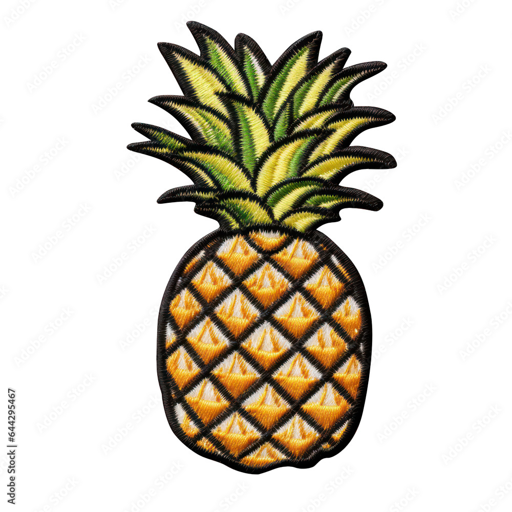 embroidered pineapple patch sticker, stitched patchwork icon on transparent png background, generative ai embroidered pineapple patch sticker, stitched patchwork icon on transparent png background, generative ai