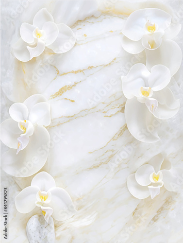 Elegant floral background with beautiful white flower pattern, luxury marble texture. Floral rose vector background for celebration bridal shower invite card,  save the date design, wedding template