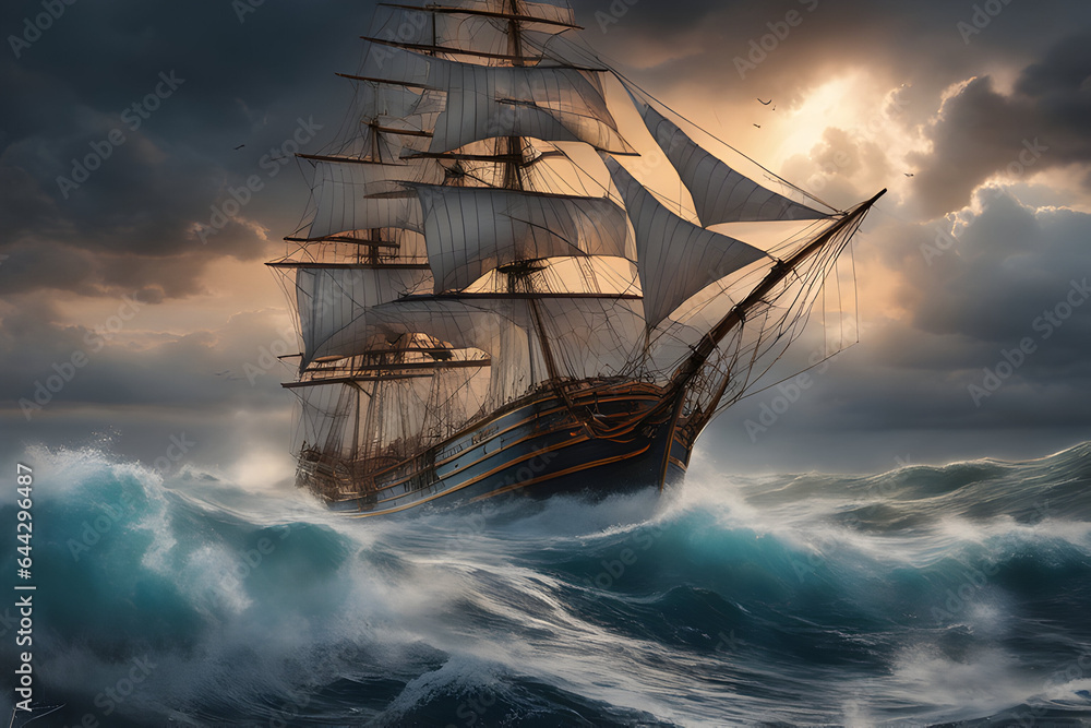 Captivating Image of Old Sail Ship Battling Treacherous Waves in Stormy Night - Adventure & Danger at Sea Captivating Image of Old Sail Ship Battling Treacherous Waves in Stormy Night - Adventure & Danger at Sea