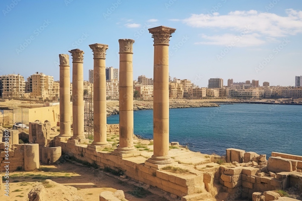 Discover Pompey's Pillar and Serapeum ruins in Alexandria, Egypt. Experience this captivating historical journey. Generative AI