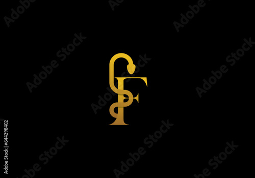 Logo Medical Snake and Letter F Gold, elegant modern and minimalist, editable color