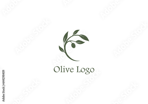 Logo Olive Branch with Leafs, elegant modern and minimalist, editable color