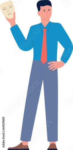 Imposter businessman. Liar hiding behind emotional mask
