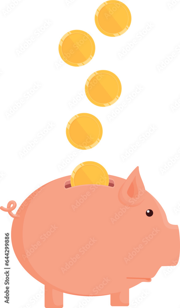 Fototapeta premium Golden coins falling in money pig. Savings icon