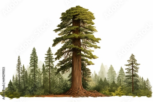 A massive redwood tree towering on a blank background. Generative AI © Meliora