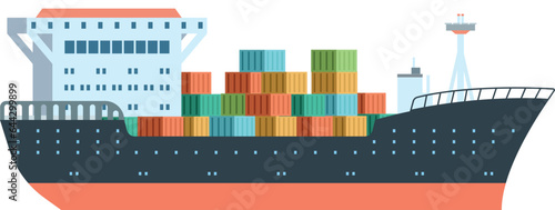 Cargo ship with freight metal containers. Sea shipping