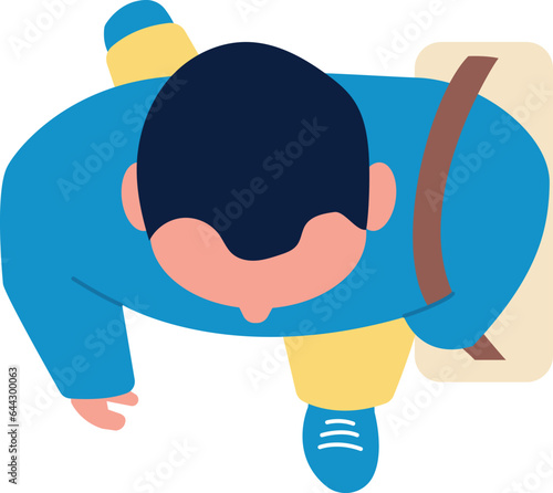 Walking man overhead view. Student character above
