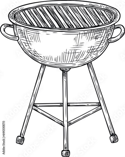 Barbecue grill engraving. Roasting food outdoor equipment