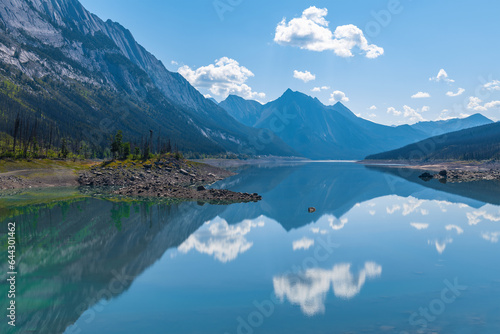 Medicine Lake reflection in summer  Jasper national park  Canada.