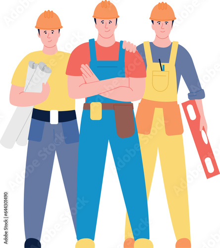 Construction workers team. Engineer and contractor male characters © LadadikArt