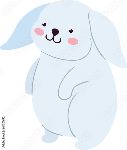 Cute white rabbit with happy face. Easter card character