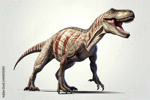 A 3D representation of an allosaurus on a white background. Generative AI