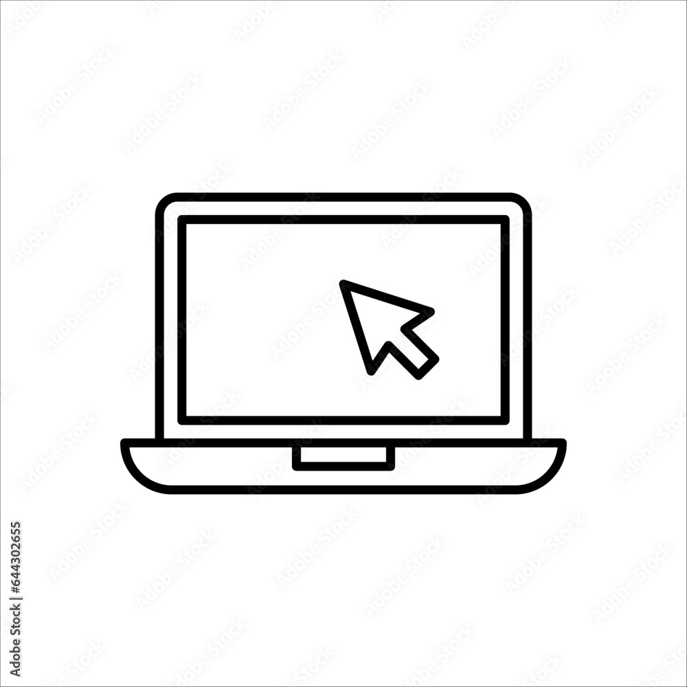 Laptop with pointer or cursor icon on white background. Display with clicking mouse, EPS 10 Laptop with pointer or cursor icon on white background. Display with clicking mouse, EPS 10
