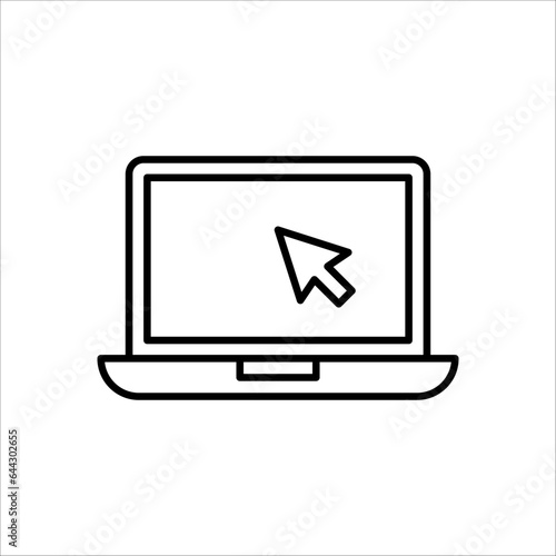 Laptop with pointer or cursor icon on white background. Display with clicking mouse, EPS 10