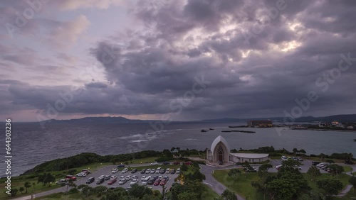 Church and coastlines at sunrise in Okinawa Japan.