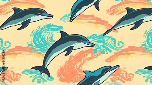 Dolphins pattern in cartoon style 