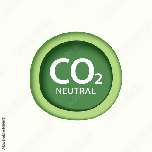 co2 neutral, Zero carbon emission, green paper cut emblem design. Vector illustration.