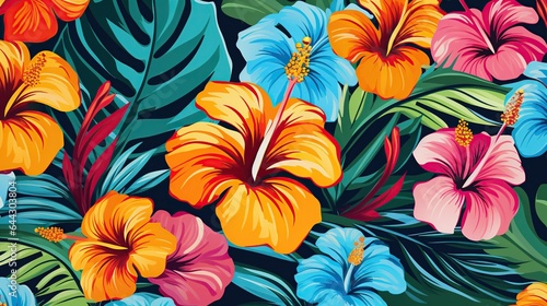 A lively and colorful stylish retro aloha pattern