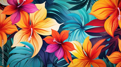 A lively and colorful stylish retro aloha pattern