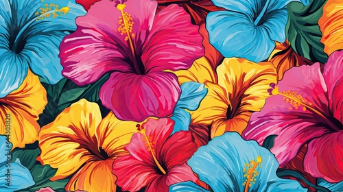 A lively and colorful stylish retro aloha pattern