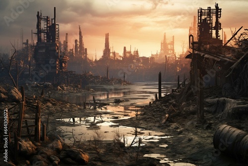 Ruined post-apocalyptic wasteland. Generative AI
