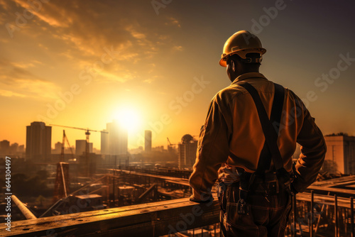 Silhouette of an engineer looking to work the construction site © Attasit