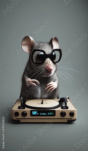 Cute mouse wearing glass as a DJ