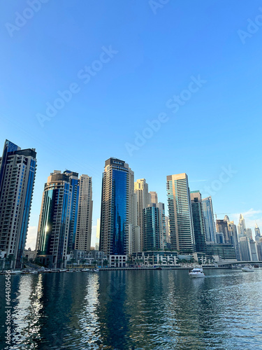 Dubai Marina in Dubai, UAE. View of the skyscrapers and the canal.