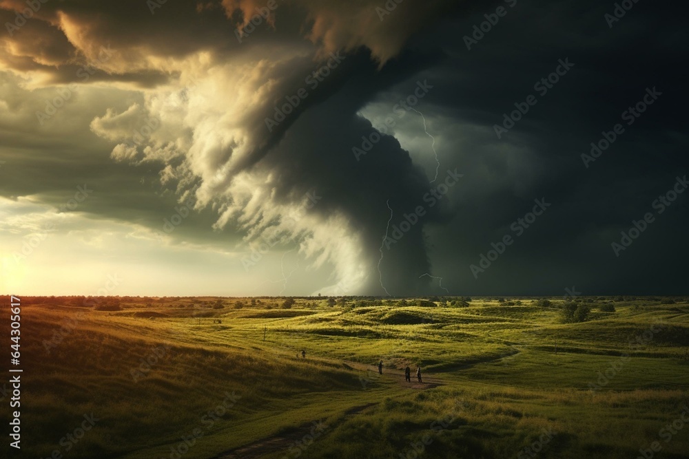 a huge twister in the grassland. Generative AI