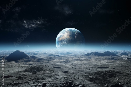 View of Earth from the moon's surface. Generative AI