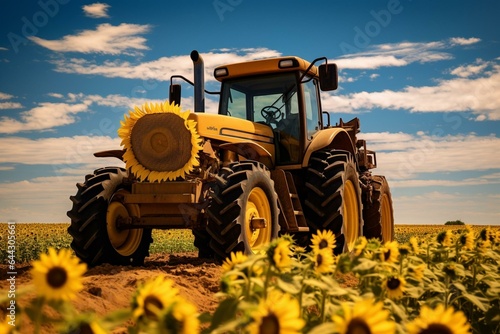 A farming scene with vibrant sunflowers blooming in the field. Generative AI