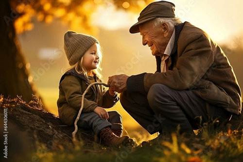 grandfather and child in the park, Generations United: Wisdom and Love Passed Through Time, spending quality time with younger generations,  
International Day of Older Persons. photo