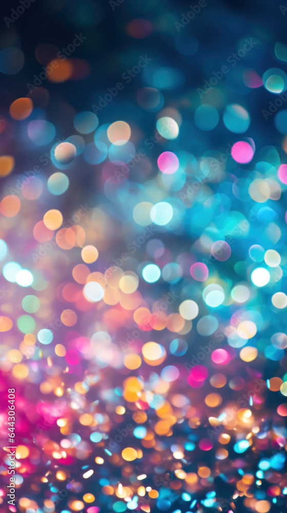 Multicolor particles abstract background. Colorful bokeh effect. Glitter and elegant for Christmas.