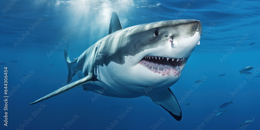 Fototapeta premium Close-up of a white shark in the ocean