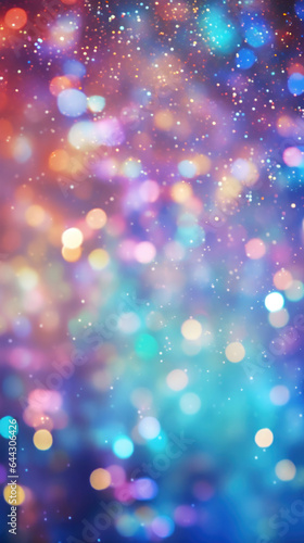 Multicolor particles abstract background. Colorful bokeh effect. Glitter and elegant for Christmas.