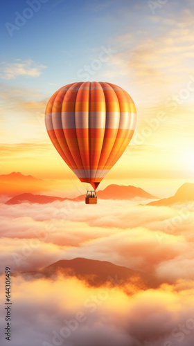 Hot air balloon in horizon sky, morning sunlight © red_orange_stock