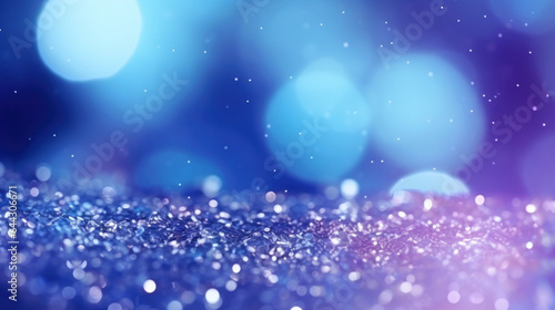 Blue particles abstract background. Bokeh effect. Glitter and elegant for Christmas.
