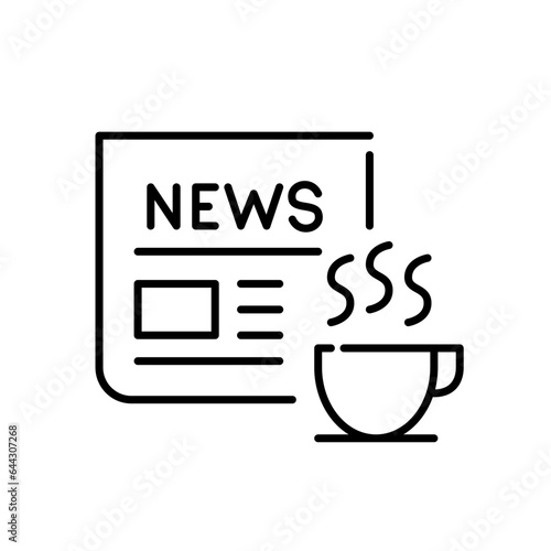 Reading newspaper in the morning with a cup of coffee. Pixel perfect, editable stroke icon