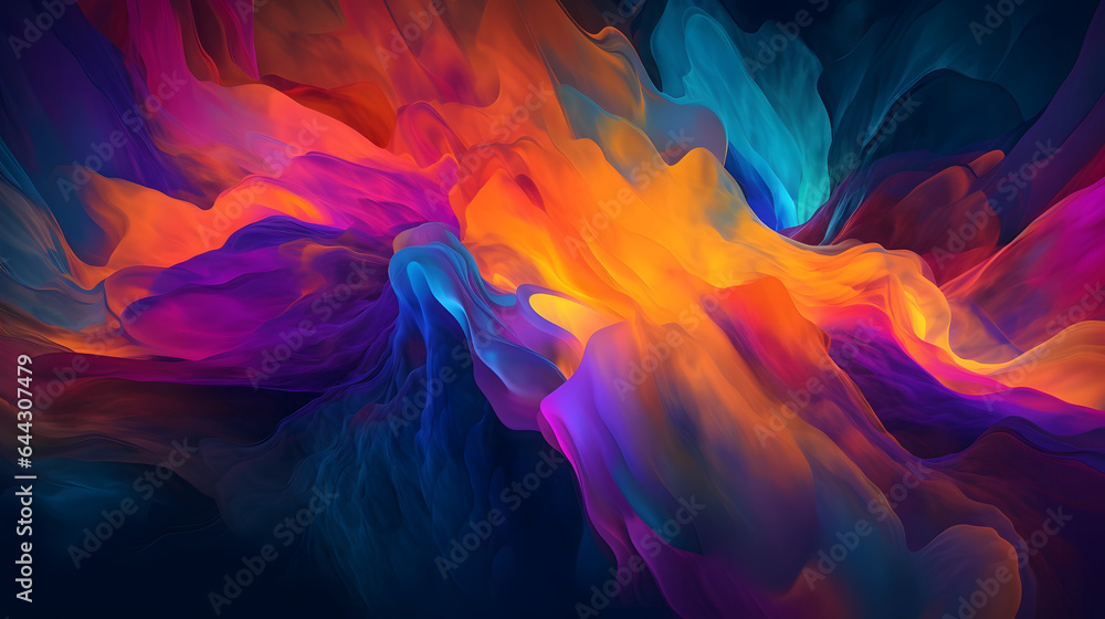水や炎のように流れるオレンジ、青、紫の色彩 No.016  Orange, Blue, and Purple Colors Flowing like Water or Fire on a Background Generative AI