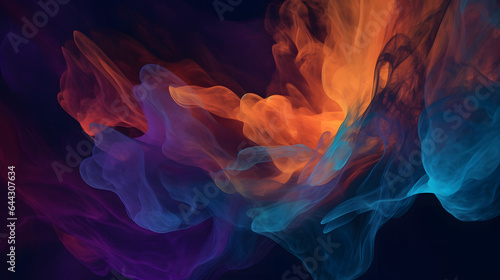 水や炎のように流れるオレンジ、青、紫の色彩 No.013 Orange, Blue, and Purple Colors Flowing like Water or Fire on a Background Generative AI