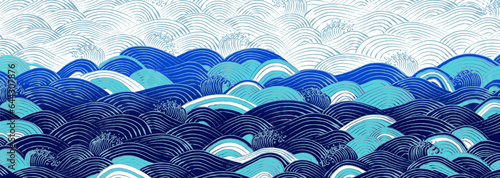 青系のランダムな波模様　ベクターイラスト素材
