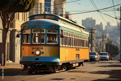 A streetcar in San Francisco's urban area. Generative AI