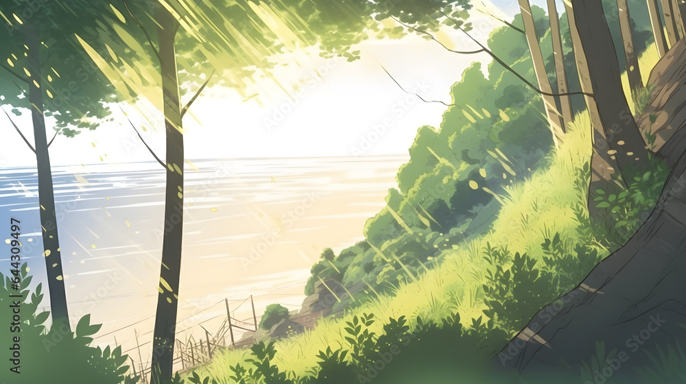 夏の背景と緑の葉の境界 No.022 Summer background with green leaves border ...